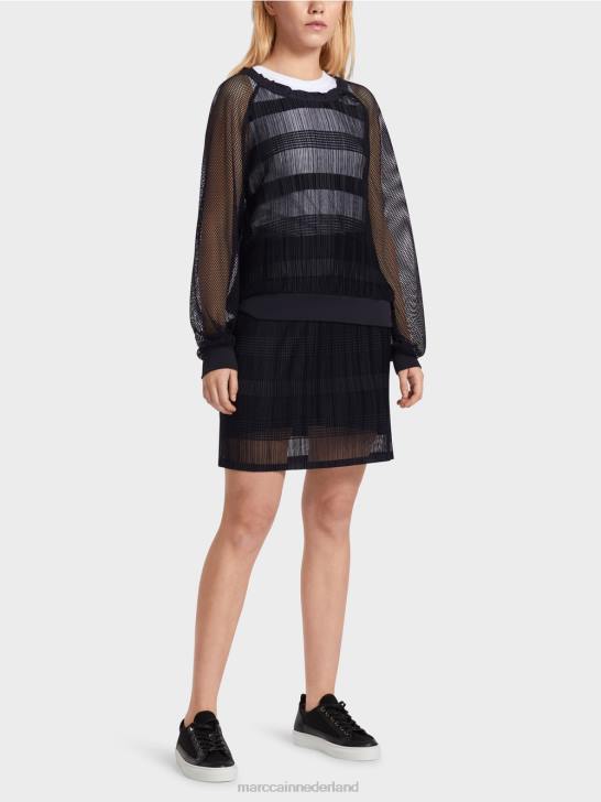 kleding middernacht blauw 464J1360 transparant t-shirt met lange mouwen Marc Cain