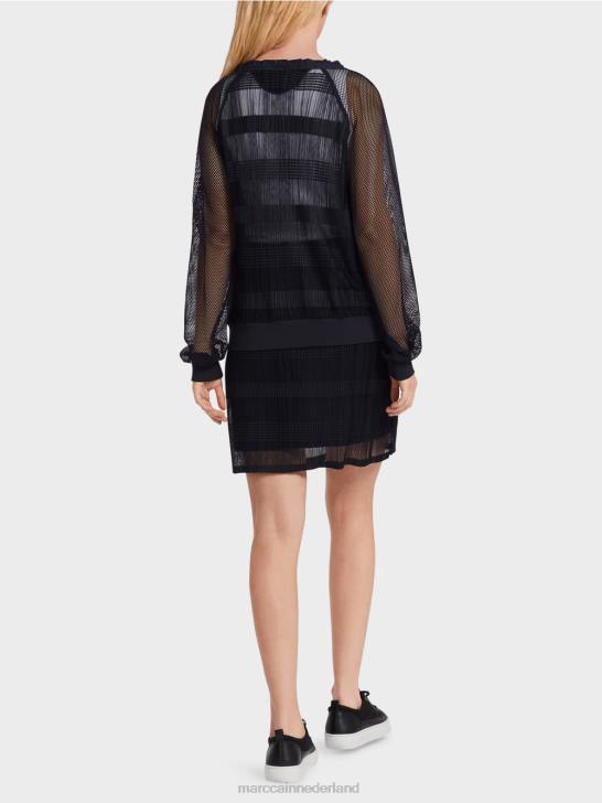 kleding middernacht blauw 464J1360 transparant t-shirt met lange mouwen Marc Cain