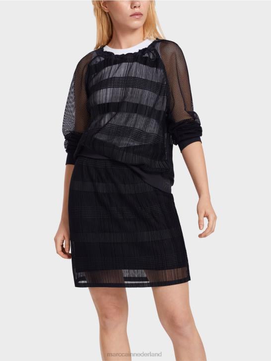 kleding middernacht blauw 464J1360 transparant t-shirt met lange mouwen Marc Cain