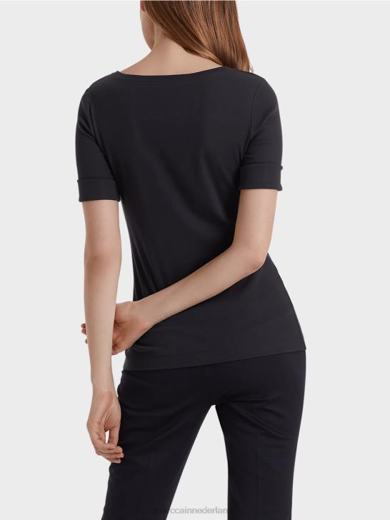 kleding middernacht blauw 464J1466 overhemd met ronde kraag en korte mouwen Marc Cain