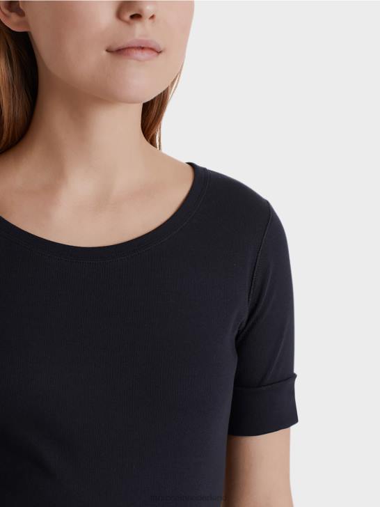 kleding middernacht blauw 464J1466 overhemd met ronde kraag en korte mouwen Marc Cain