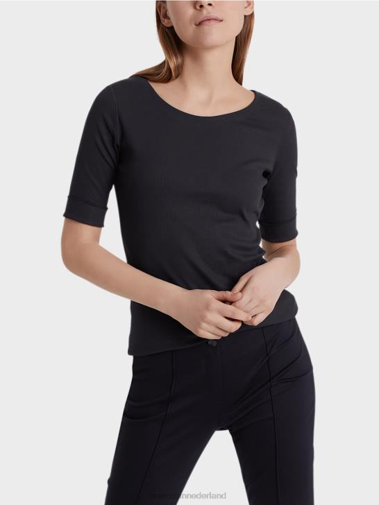 kleding middernacht blauw 464J1466 overhemd met ronde kraag en korte mouwen Marc Cain