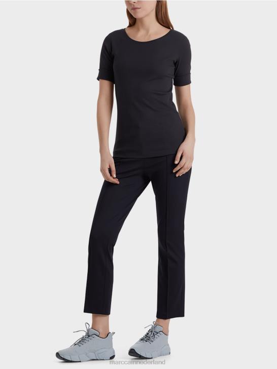 kleding middernacht blauw 464J1466 overhemd met ronde kraag en korte mouwen Marc Cain