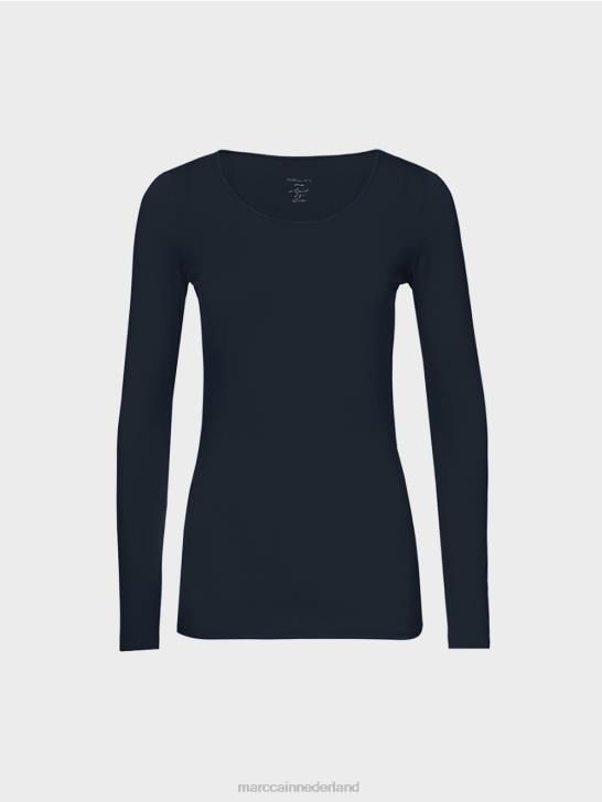kleding middernacht blauw 464J1474 delicaat shirt met lange mouwen Marc Cain