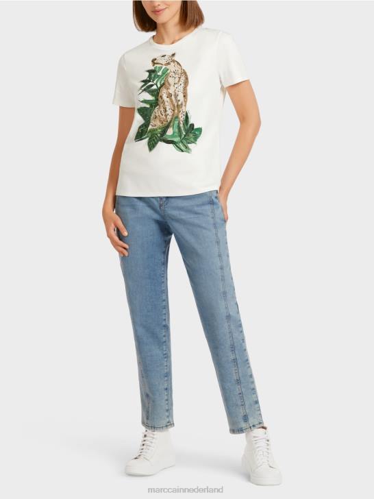 kleding mosgroen 464J1448 luipaard t-shirt met strassdetails Marc Cain