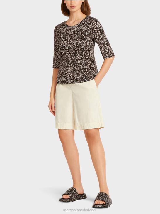 kleding poeder crème 464J1430 top met a-lijn luipaardprint Marc Cain