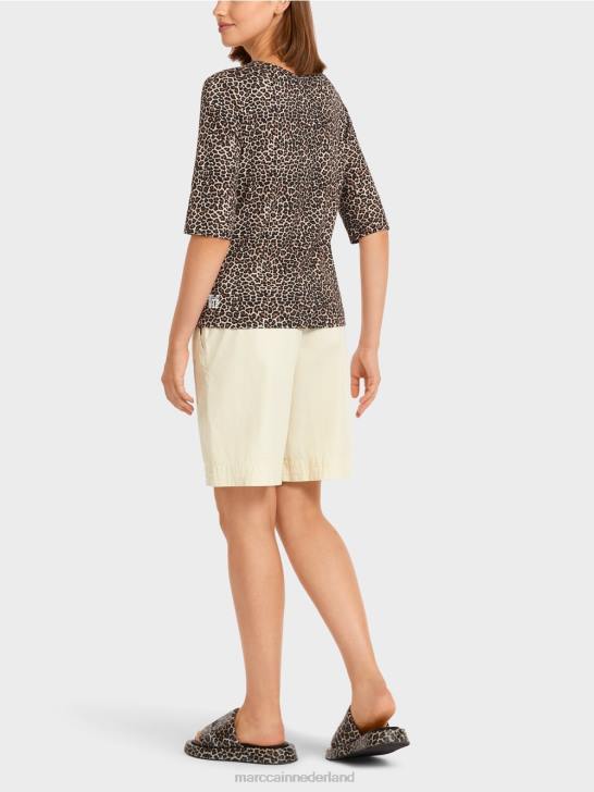 kleding poeder crème 464J1430 top met a-lijn luipaardprint Marc Cain