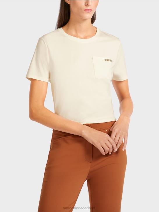 kleding poeder crème 464J1455 T-shirt met versierde borstzak Marc Cain