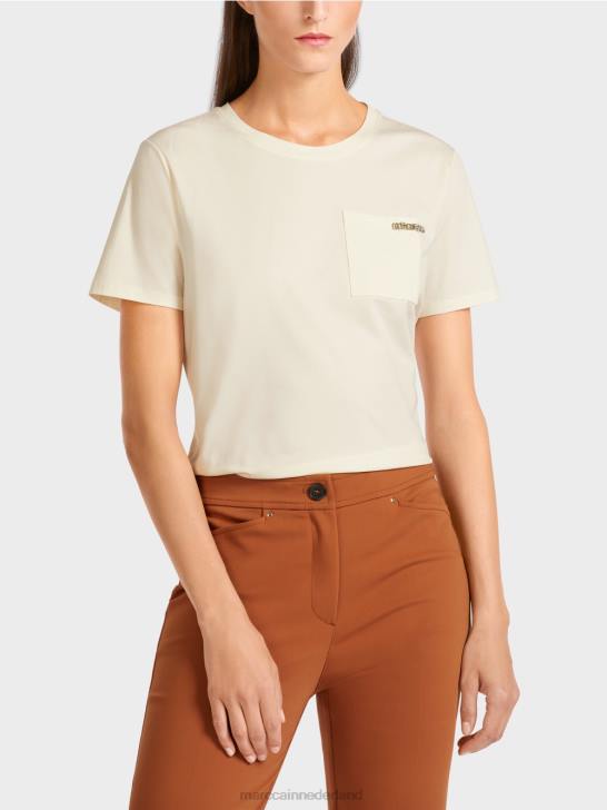 kleding poeder crème 464J1455 T-shirt met versierde borstzak Marc Cain