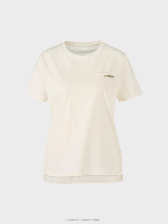 kleding poeder crème 464J1455 T-shirt met versierde borstzak Marc Cain