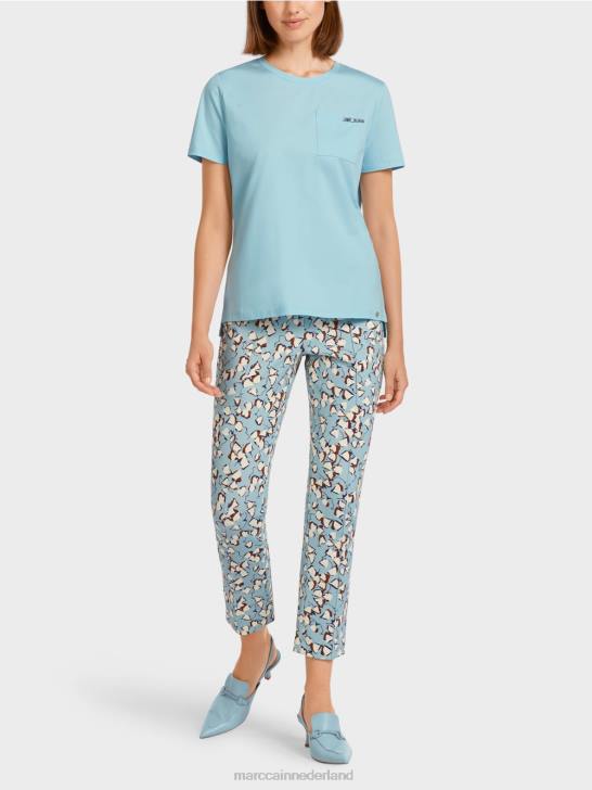 kleding sfeervol blauw 464J1450 T-shirt met versierde borstzak Marc Cain