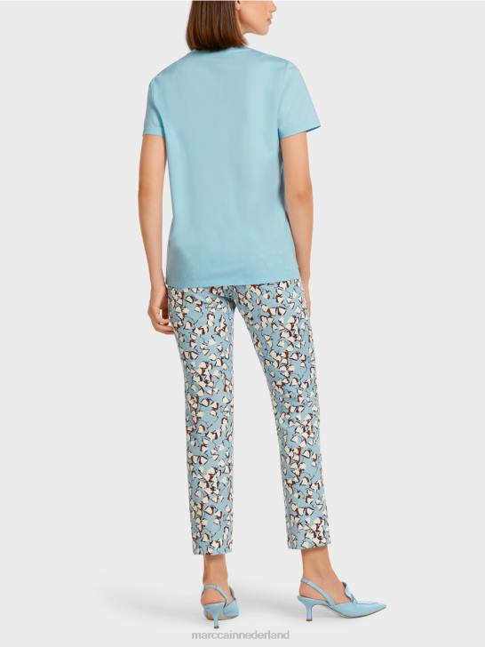 kleding sfeervol blauw 464J1450 T-shirt met versierde borstzak Marc Cain