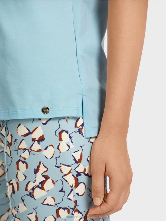 kleding sfeervol blauw 464J1450 T-shirt met versierde borstzak Marc Cain