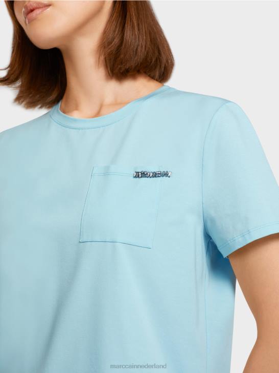 kleding sfeervol blauw 464J1450 T-shirt met versierde borstzak Marc Cain