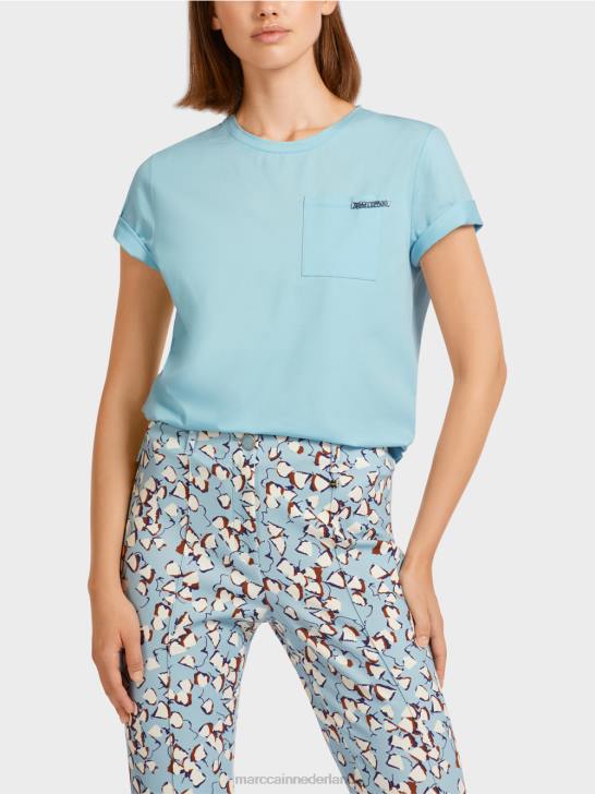 kleding sfeervol blauw 464J1450 T-shirt met versierde borstzak Marc Cain