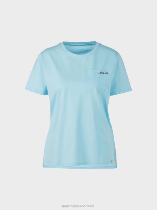 kleding sfeervol blauw 464J1450 T-shirt met versierde borstzak Marc Cain