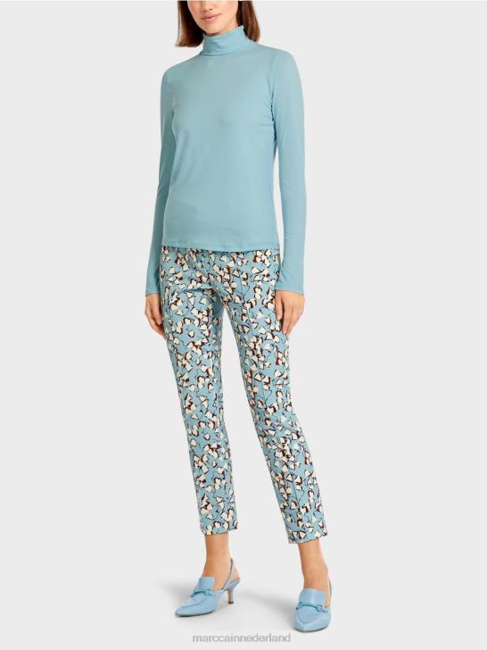 kleding sfeervol blauw 464J1453 effen topje met lange mouwen Marc Cain