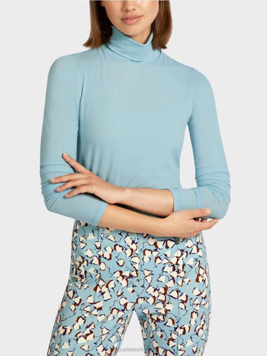 kleding sfeervol blauw 464J1453 effen topje met lange mouwen Marc Cain