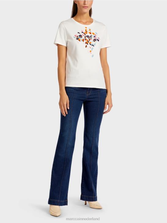 kleding sfeervol blauw 464J1454 t-shirt met kralen en jaren 60 design Marc Cain