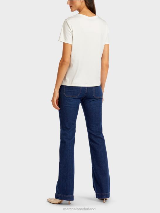 kleding sfeervol blauw 464J1454 t-shirt met kralen en jaren 60 design Marc Cain