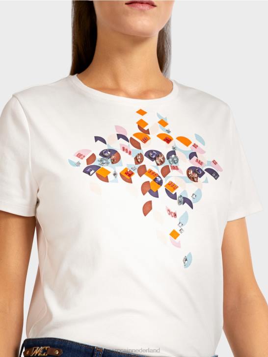 kleding sfeervol blauw 464J1454 t-shirt met kralen en jaren 60 design Marc Cain