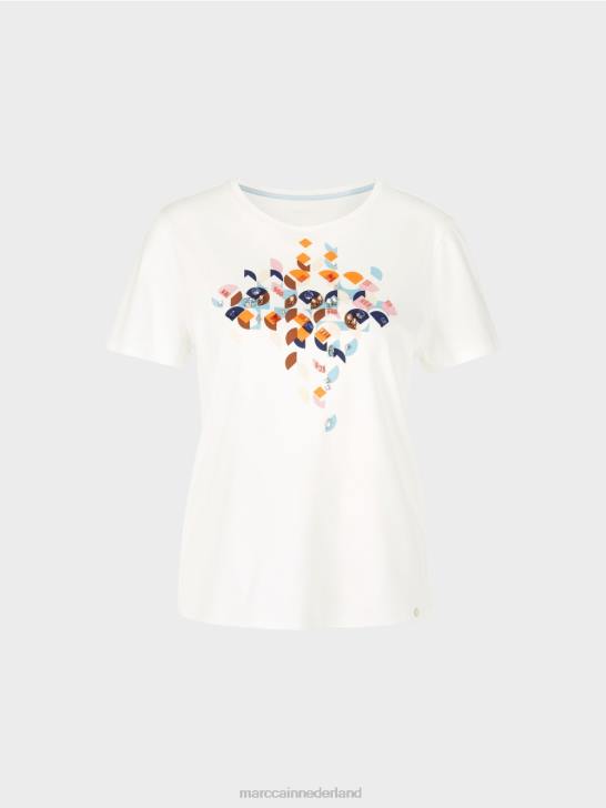 kleding sfeervol blauw 464J1454 t-shirt met kralen en jaren 60 design Marc Cain