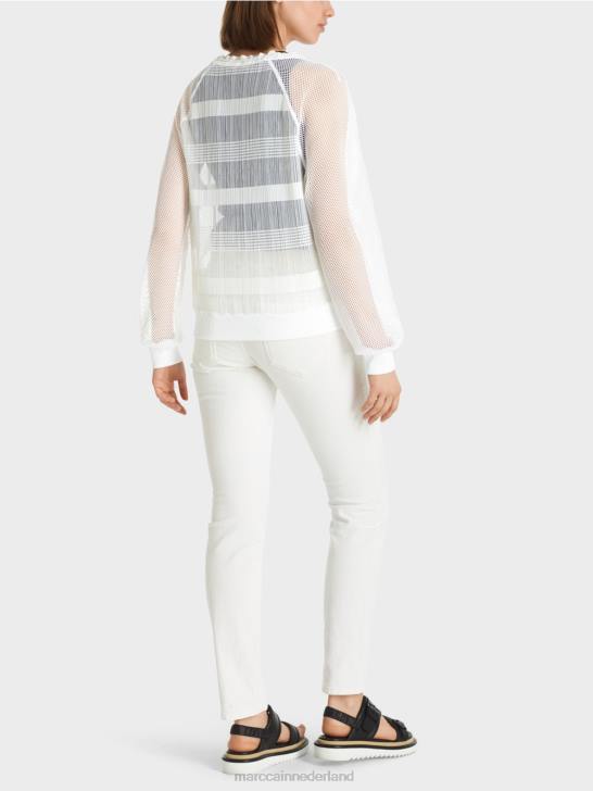 kleding wit 464J1359 transparant t-shirt met lange mouwen Marc Cain