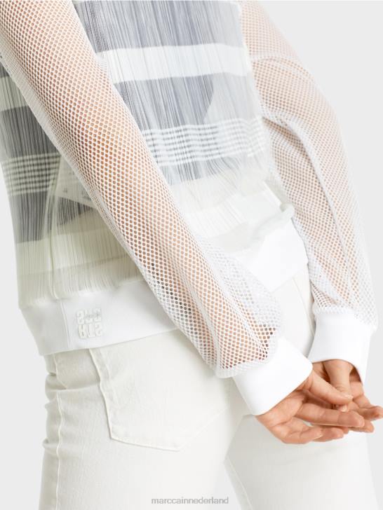 kleding wit 464J1359 transparant t-shirt met lange mouwen Marc Cain