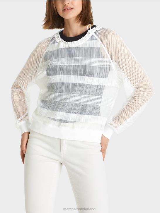 kleding wit 464J1359 transparant t-shirt met lange mouwen Marc Cain