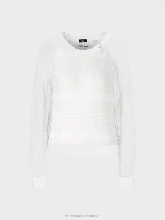 kleding wit 464J1359 transparant t-shirt met lange mouwen Marc Cain