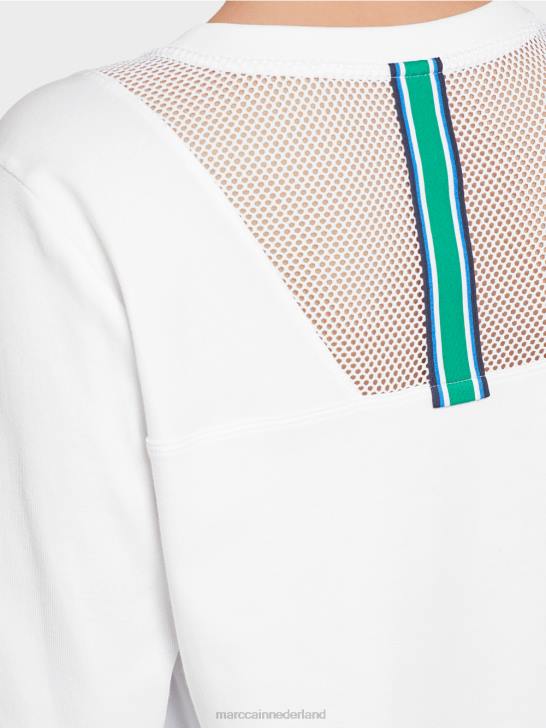 kleding wit 464J1361 luchtig t-shirt met mesh-inzet Marc Cain