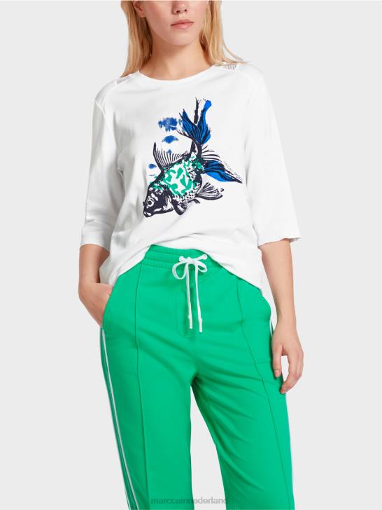 kleding wit 464J1361 luchtig t-shirt met mesh-inzet Marc Cain