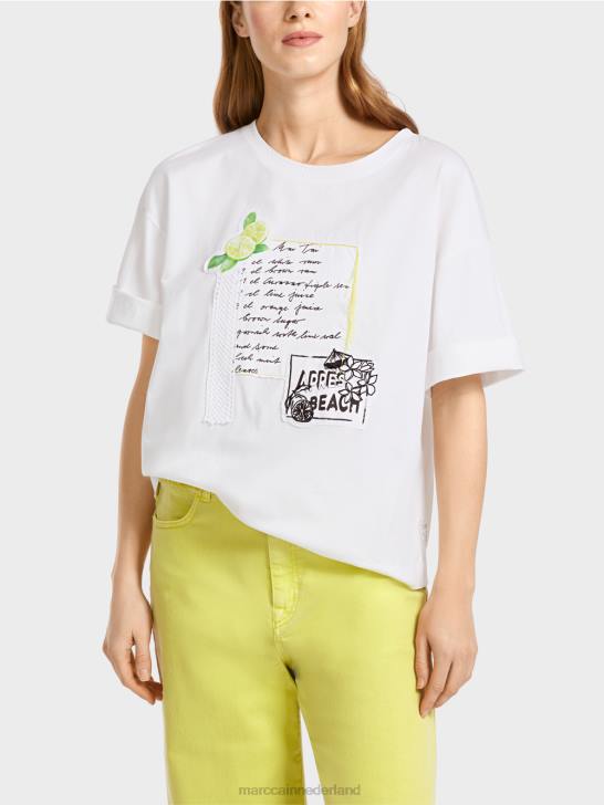 kleding wit 464J1383 t-shirt met applicaties en print Marc Cain