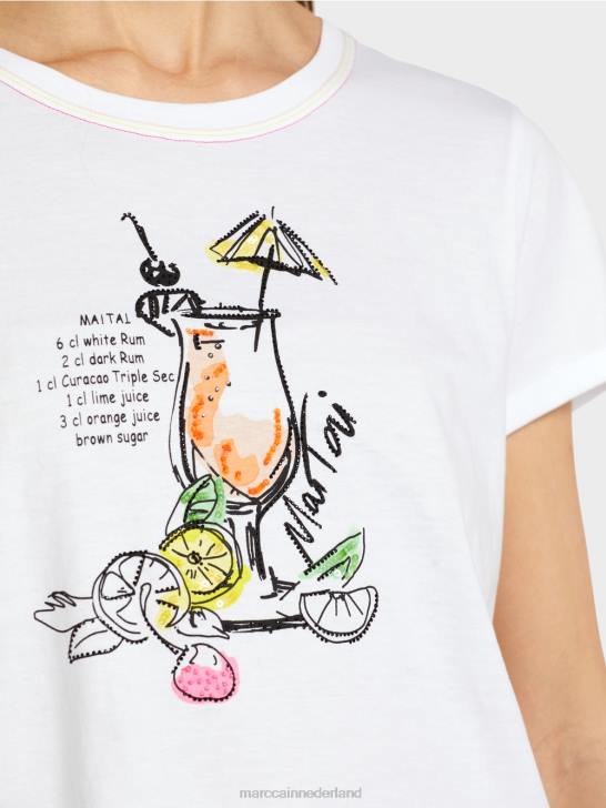 kleding wit 464J1385 t-shirt met mai tai-receptprint Marc Cain