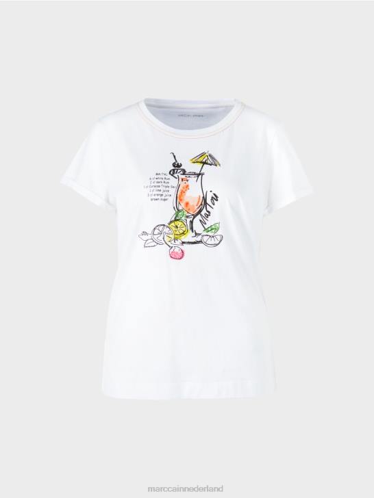 kleding wit 464J1385 t-shirt met mai tai-receptprint Marc Cain
