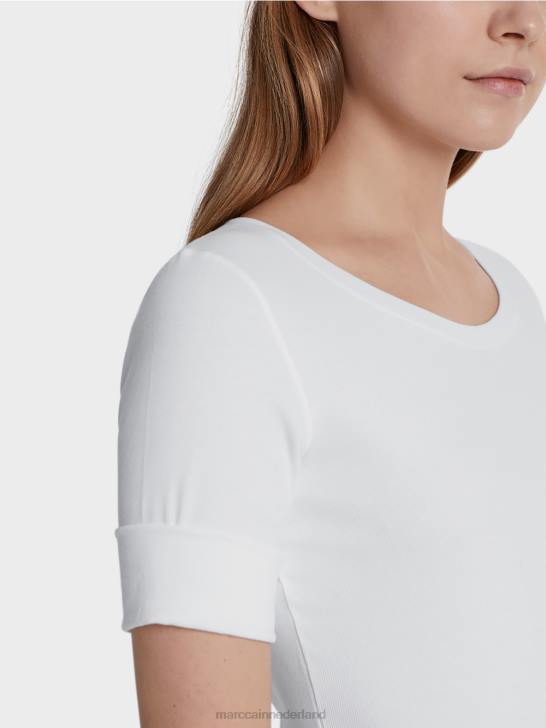 kleding wit 464J1469 overhemd met ronde kraag en korte mouwen Marc Cain