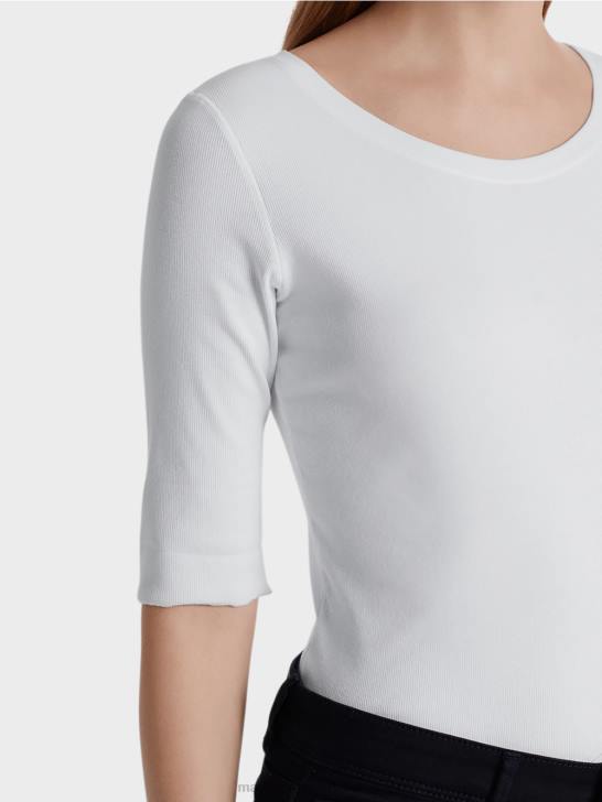 kleding wit 464J1469 overhemd met ronde kraag en korte mouwen Marc Cain