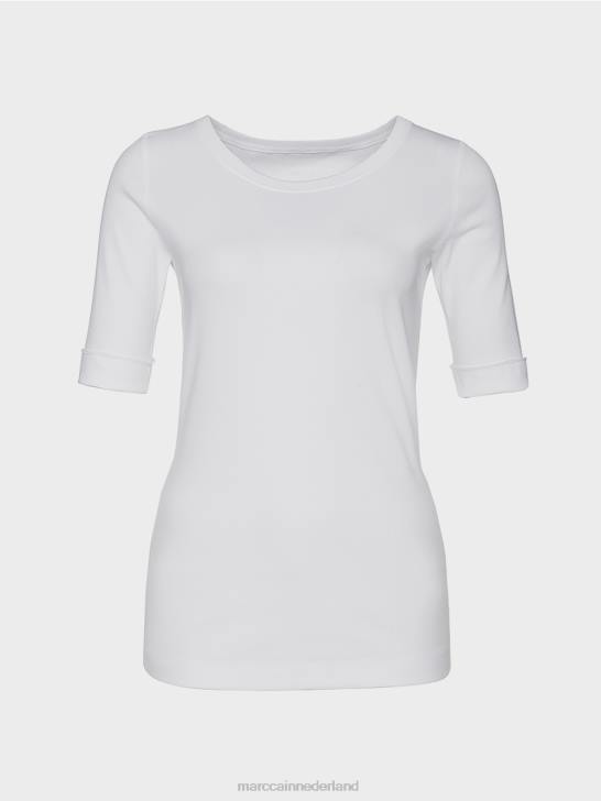 kleding wit 464J1469 overhemd met ronde kraag en korte mouwen Marc Cain
