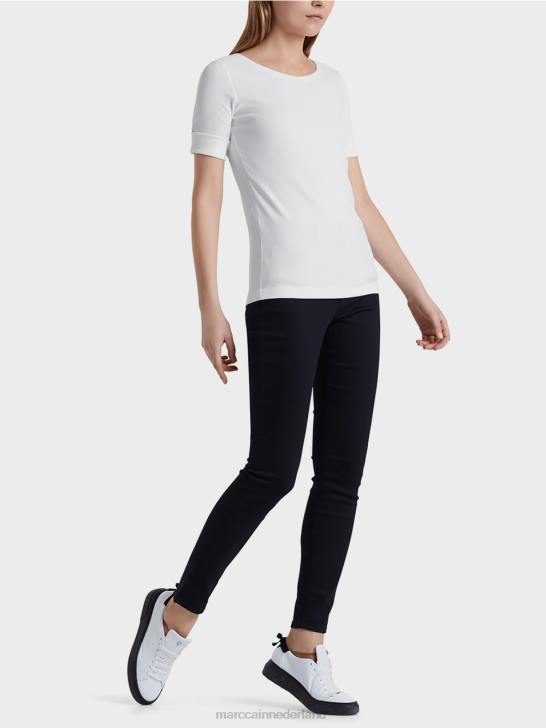 kleding wit 464J1469 overhemd met ronde kraag en korte mouwen Marc Cain