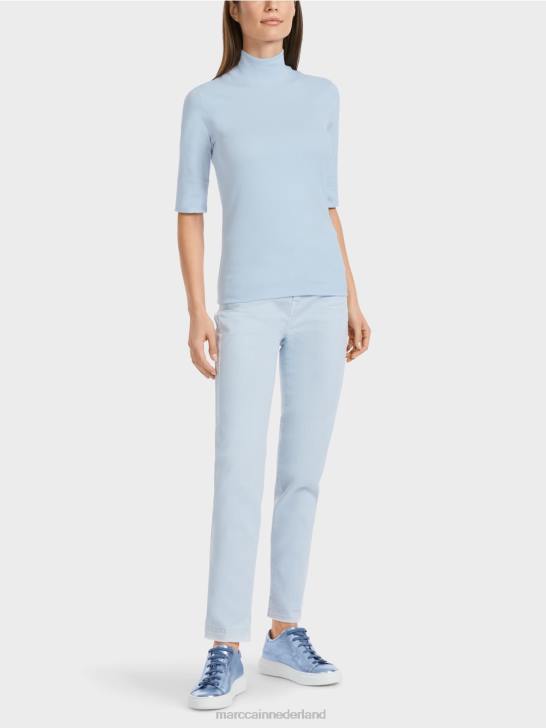 kleding zacht poederblauw 464J1297 overhemd met opstaande kraag en -mouwen Marc Cain