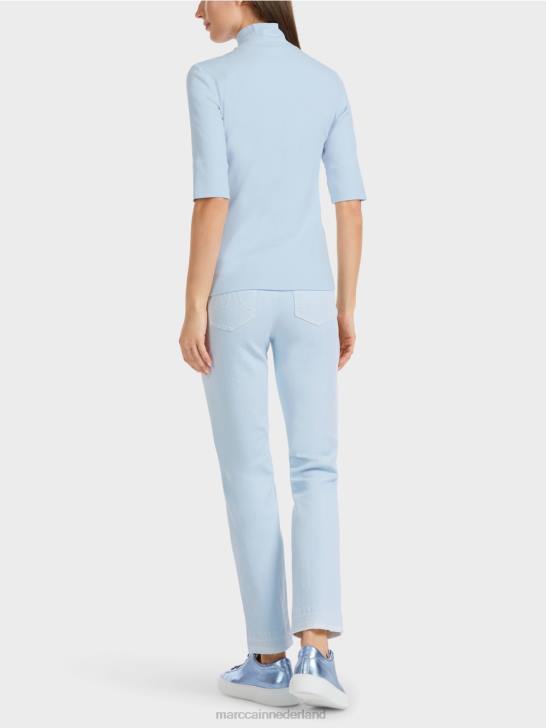 kleding zacht poederblauw 464J1297 overhemd met opstaande kraag en -mouwen Marc Cain