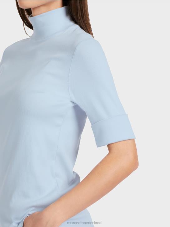 kleding zacht poederblauw 464J1297 overhemd met opstaande kraag en -mouwen Marc Cain