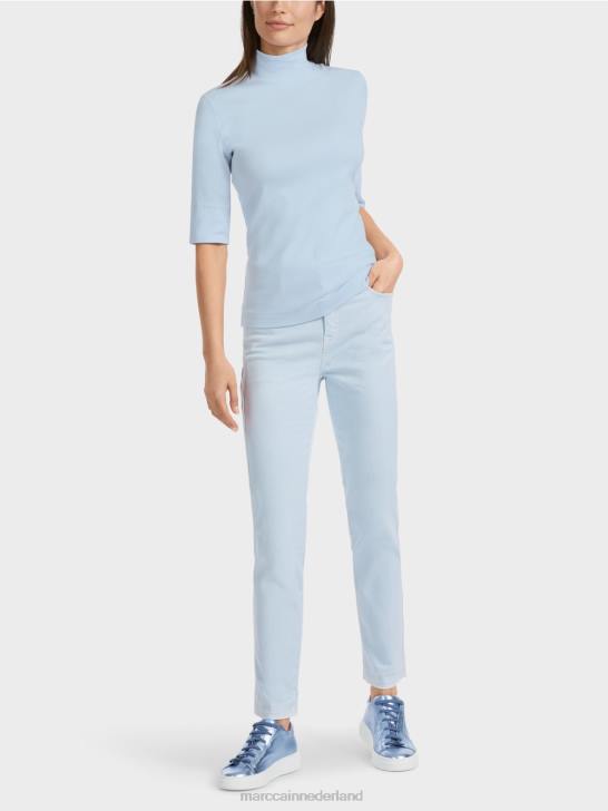 kleding zacht poederblauw 464J1297 overhemd met opstaande kraag en -mouwen Marc Cain