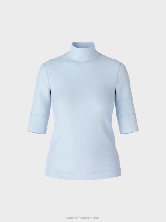 kleding zacht poederblauw 464J1297 overhemd met opstaande kraag en -mouwen Marc Cain