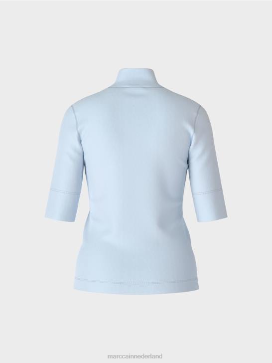 kleding zacht poederblauw 464J1297 overhemd met opstaande kraag en -mouwen Marc Cain