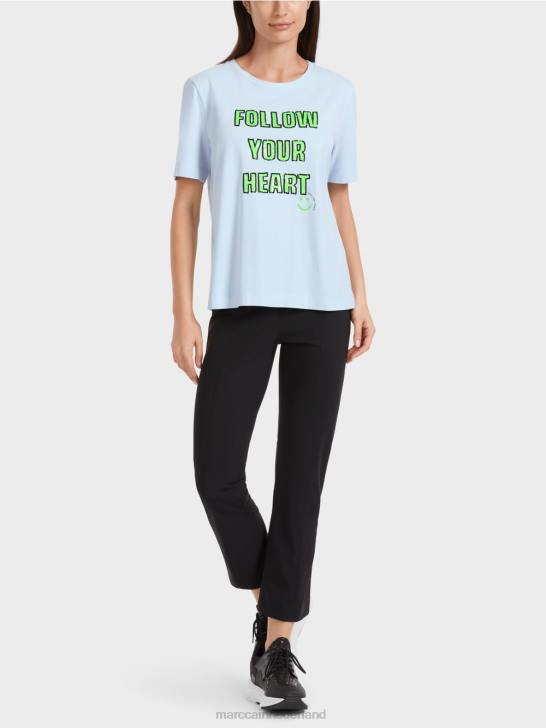 kleding zacht poederblauw 464J1301 T-shirt met paillettenmotief Marc Cain