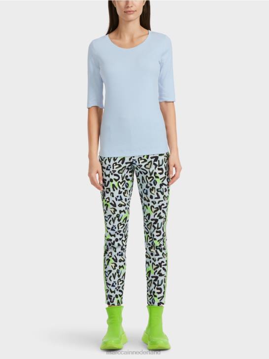 kleding zacht poederblauw 464J1305 effen t-shirt met 3/4 mouwen Marc Cain