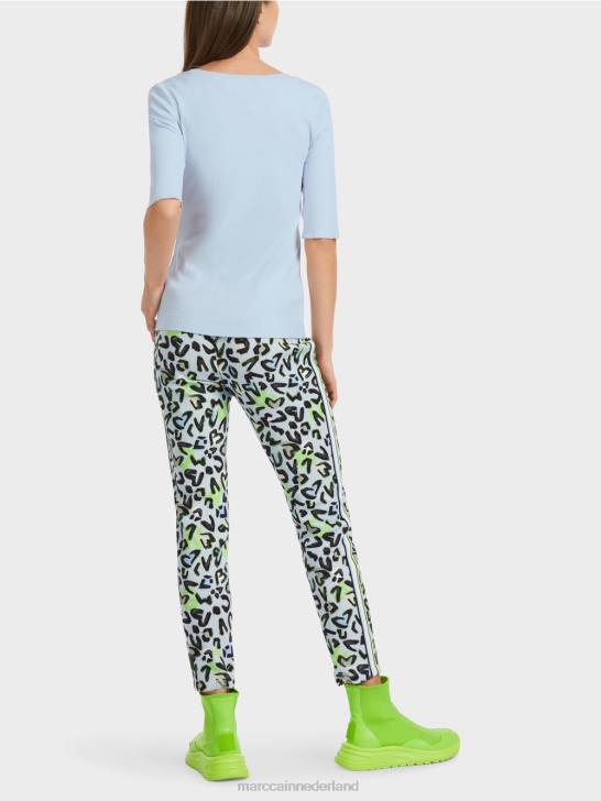 kleding zacht poederblauw 464J1305 effen t-shirt met 3/4 mouwen Marc Cain