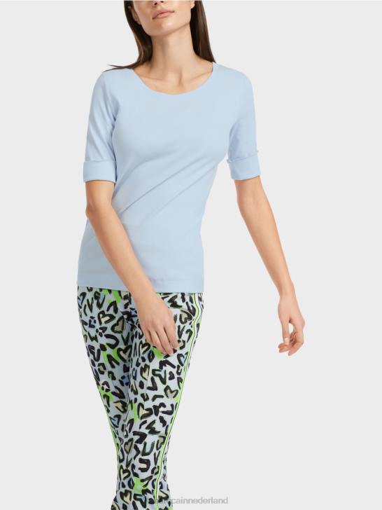 kleding zacht poederblauw 464J1305 effen t-shirt met 3/4 mouwen Marc Cain