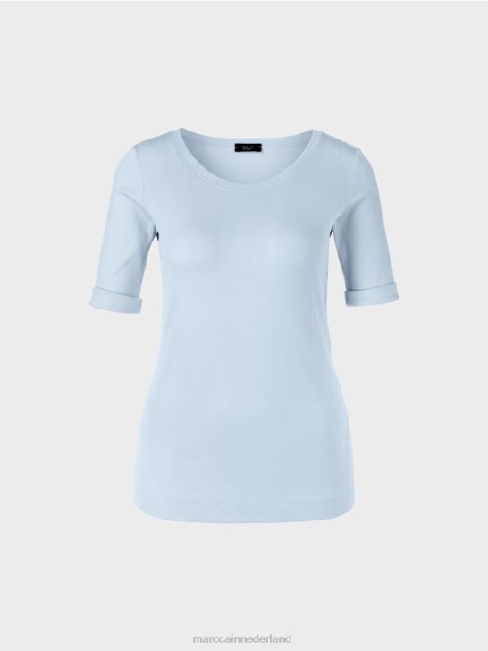 kleding zacht poederblauw 464J1305 effen t-shirt met 3/4 mouwen Marc Cain